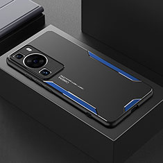 Funda Lujo Marco de Aluminio y Silicona Carcasa Bumper PB1 para Huawei P60 Pro Azul