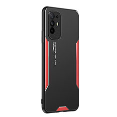 Funda Lujo Marco de Aluminio y Silicona Carcasa Bumper PB1 para Oppo A94 5G Rojo