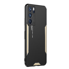 Funda Lujo Marco de Aluminio y Silicona Carcasa Bumper PB1 para Oppo Reno6 Pro 5G India Oro