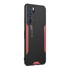 Funda Lujo Marco de Aluminio y Silicona Carcasa Bumper PB1 para Oppo Reno6 Pro 5G India Rojo