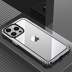 Funda Lujo Marco de Aluminio y Silicona Carcasa Bumper QC1 para Apple iPhone 13 Pro Max Plata