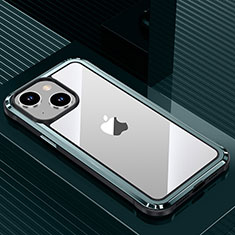 Funda Lujo Marco de Aluminio y Silicona Carcasa Bumper QC1 para Apple iPhone 14 Plus Cian