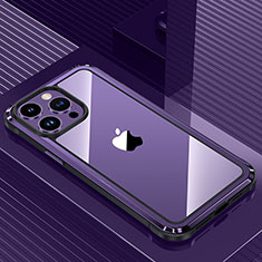 Funda Lujo Marco de Aluminio y Silicona Carcasa Bumper QC1 para Apple iPhone 14 Pro Morado
