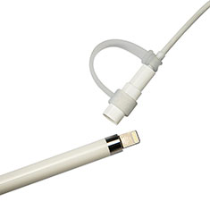 Funda Silicona Cap Tapa Soporte Cable Lightning Adaptador Tether Anti-Perdido P02 para Apple Pencil Blanco
