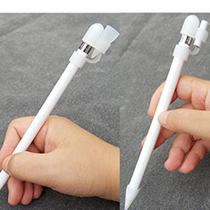 Funda Silicona Cap Tapa Soporte Punta Cubierta Cable Lightning Adaptador Tether Anti-Perdido P02 para Apple Pencil Blanco