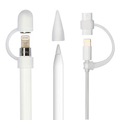 Funda Silicona Cap Tapa Soporte Punta Cubierta Cable Lightning Adaptador Tether Anti-Perdido para Apple Pencil Blanco