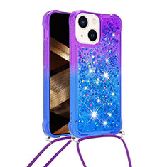 Funda Silicona Carcasa Goma Bling-Bling con Acollador Cordon Lanyard S01 para Apple iPhone 13 Morado