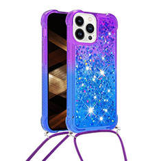 Funda Silicona Carcasa Goma Bling-Bling con Acollador Cordon Lanyard S01 para Apple iPhone 14 Pro Max Morado