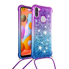 Funda Silicona Carcasa Goma Bling-Bling con Acollador Cordon Lanyard S01 para Samsung Galaxy A11 Morado