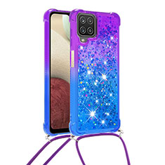 Funda Silicona Carcasa Goma Bling-Bling con Acollador Cordon Lanyard S01 para Samsung Galaxy A12 Nacho Morado