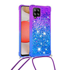 Funda Silicona Carcasa Goma Bling-Bling con Acollador Cordon Lanyard S01 para Samsung Galaxy A42 5G Morado