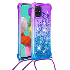 Funda Silicona Carcasa Goma Bling-Bling con Acollador Cordon Lanyard S01 para Samsung Galaxy A51 4G Morado