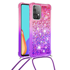 Funda Silicona Carcasa Goma Bling-Bling con Acollador Cordon Lanyard S01 para Samsung Galaxy A52 5G Rosa Roja