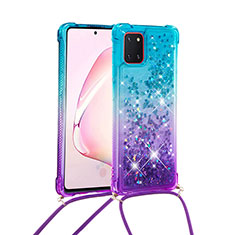 Funda Silicona Carcasa Goma Bling-Bling con Acollador Cordon Lanyard S01 para Samsung Galaxy M60s Azul Cielo