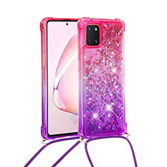 Funda Silicona Carcasa Goma Bling-Bling con Acollador Cordon Lanyard S01 para Samsung Galaxy Note 10 Lite Rosa Roja