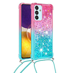 Funda Silicona Carcasa Goma Bling-Bling con Acollador Cordon Lanyard S01 para Samsung Galaxy Quantum2 5G Rosa