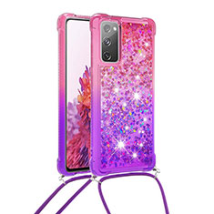 Funda Silicona Carcasa Goma Bling-Bling con Acollador Cordon Lanyard S01 para Samsung Galaxy S20 FE (2022) 5G Rosa Roja