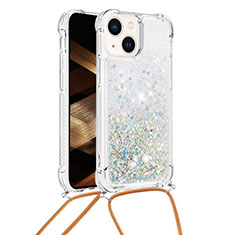 Funda Silicona Carcasa Goma Bling-Bling con Acollador Cordon Lanyard S02 para Apple iPhone 13 Plata