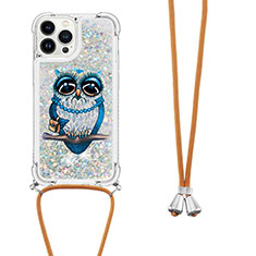 Funda Silicona Carcasa Goma Bling-Bling con Acollador Cordon Lanyard S02 para Apple iPhone 13 Pro Plata