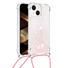 Funda Silicona Carcasa Goma Bling-Bling con Acollador Cordon Lanyard S02 para Apple iPhone 14 Plus Rosa