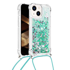 Funda Silicona Carcasa Goma Bling-Bling con Acollador Cordon Lanyard S02 para Apple iPhone 14 Plus Verde