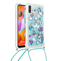 Funda Silicona Carcasa Goma Bling-Bling con Acollador Cordon Lanyard S02 para Samsung Galaxy A11 Azul Cielo