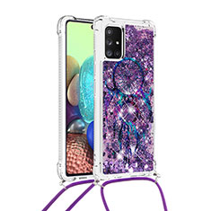 Funda Silicona Carcasa Goma Bling-Bling con Acollador Cordon Lanyard S02 para Samsung Galaxy A71 4G A715 Morado