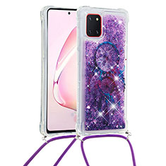 Funda Silicona Carcasa Goma Bling-Bling con Acollador Cordon Lanyard S02 para Samsung Galaxy A81 Morado