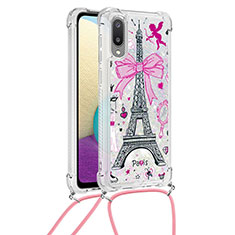 Funda Silicona Carcasa Goma Bling-Bling con Acollador Cordon Lanyard S02 para Samsung Galaxy M02 Multicolor