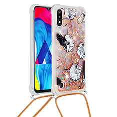 Funda Silicona Carcasa Goma Bling-Bling con Acollador Cordon Lanyard S02 para Samsung Galaxy M10 Oro