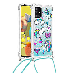 Funda Silicona Carcasa Goma Bling-Bling con Acollador Cordon Lanyard S02 para Samsung Galaxy M40S Azul Cielo