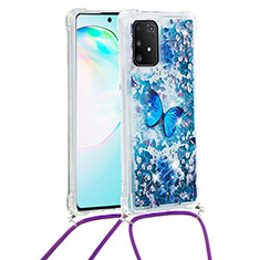 Funda Silicona Carcasa Goma Bling-Bling con Acollador Cordon Lanyard S02 para Samsung Galaxy M80S Azul