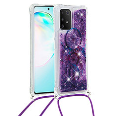 Funda Silicona Carcasa Goma Bling-Bling con Acollador Cordon Lanyard S02 para Samsung Galaxy M80S Morado