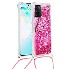 Funda Silicona Carcasa Goma Bling-Bling con Acollador Cordon Lanyard S02 para Samsung Galaxy M80S Rosa Roja