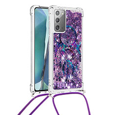 Funda Silicona Carcasa Goma Bling-Bling con Acollador Cordon Lanyard S02 para Samsung Galaxy Note 20 5G Morado