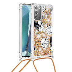 Funda Silicona Carcasa Goma Bling-Bling con Acollador Cordon Lanyard S02 para Samsung Galaxy Note 20 5G Oro