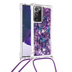 Funda Silicona Carcasa Goma Bling-Bling con Acollador Cordon Lanyard S02 para Samsung Galaxy Note 20 Ultra 5G Morado