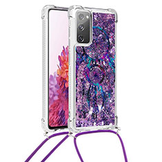 Funda Silicona Carcasa Goma Bling-Bling con Acollador Cordon Lanyard S02 para Samsung Galaxy S20 FE 5G Morado