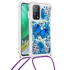 Funda Silicona Carcasa Goma Bling-Bling con Acollador Cordon Lanyard S02 para Xiaomi Mi 10T 5G Azul