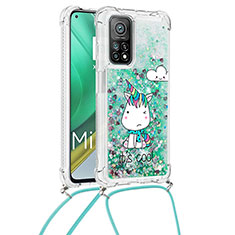 Funda Silicona Carcasa Goma Bling-Bling con Acollador Cordon Lanyard S02 para Xiaomi Mi 10T 5G Verde