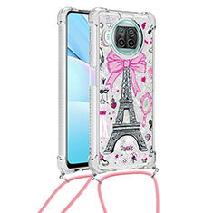 Funda Silicona Carcasa Goma Bling-Bling con Acollador Cordon Lanyard S02 para Xiaomi Mi 10T Lite 5G Rosa