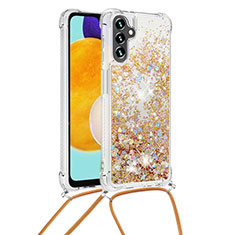 Funda Silicona Carcasa Goma Bling-Bling con Acollador Cordon Lanyard S03 para Samsung Galaxy A04s Oro