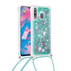 Funda Silicona Carcasa Goma Bling-Bling con Acollador Cordon Lanyard S03 para Samsung Galaxy A40s Verde