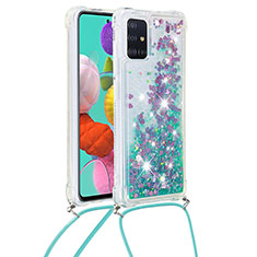 Funda Silicona Carcasa Goma Bling-Bling con Acollador Cordon Lanyard S03 para Samsung Galaxy A51 5G Verde