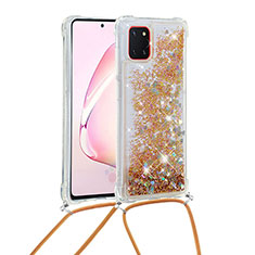 Funda Silicona Carcasa Goma Bling-Bling con Acollador Cordon Lanyard S03 para Samsung Galaxy A81 Oro