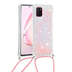 Funda Silicona Carcasa Goma Bling-Bling con Acollador Cordon Lanyard S03 para Samsung Galaxy A81 Rosa