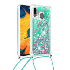 Funda Silicona Carcasa Goma Bling-Bling con Acollador Cordon Lanyard S03 para Samsung Galaxy M10S Verde