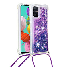 Funda Silicona Carcasa Goma Bling-Bling con Acollador Cordon Lanyard S03 para Samsung Galaxy M40S Morado