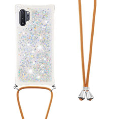 Funda Silicona Carcasa Goma Bling-Bling con Acollador Cordon Lanyard S03 para Samsung Galaxy Note 10 Plus 5G Plata