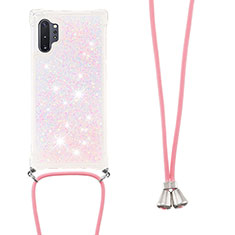 Funda Silicona Carcasa Goma Bling-Bling con Acollador Cordon Lanyard S03 para Samsung Galaxy Note 10 Plus 5G Rosa